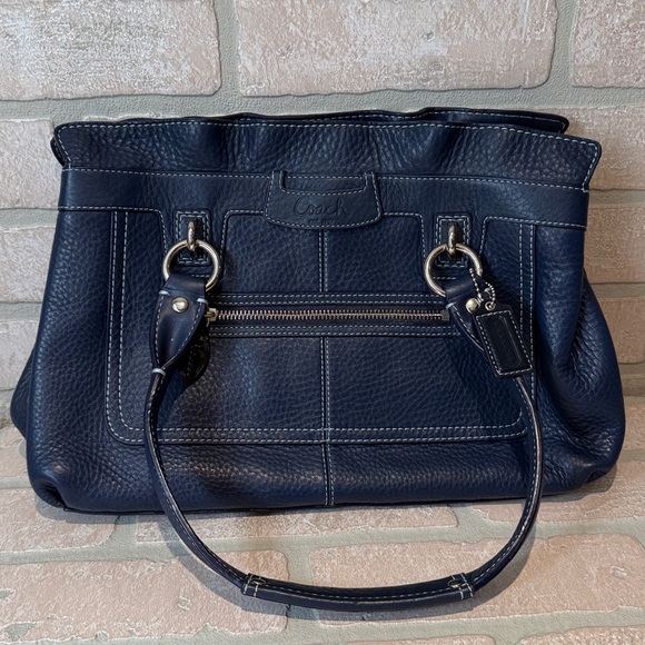 Coach F14686 Penelope Navy Blue Pebbled Leather Satchel Large Shopper - Picture 2 of 14